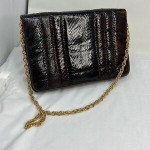 Brown Snakeskin Clutch Shoulder Bag